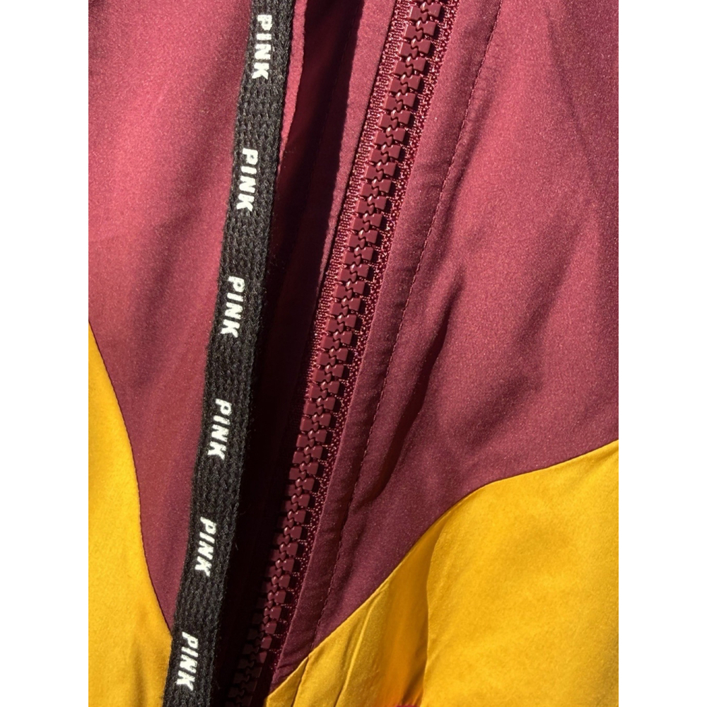 Women’s PINK Victoria Secret Windbreaker Jacket M/L Color block Maroon Gold EUC - Picture 8 of 8